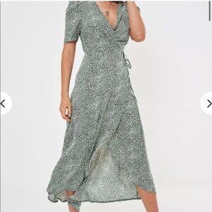 Missguided Patterned Maxi Dress in Green and White